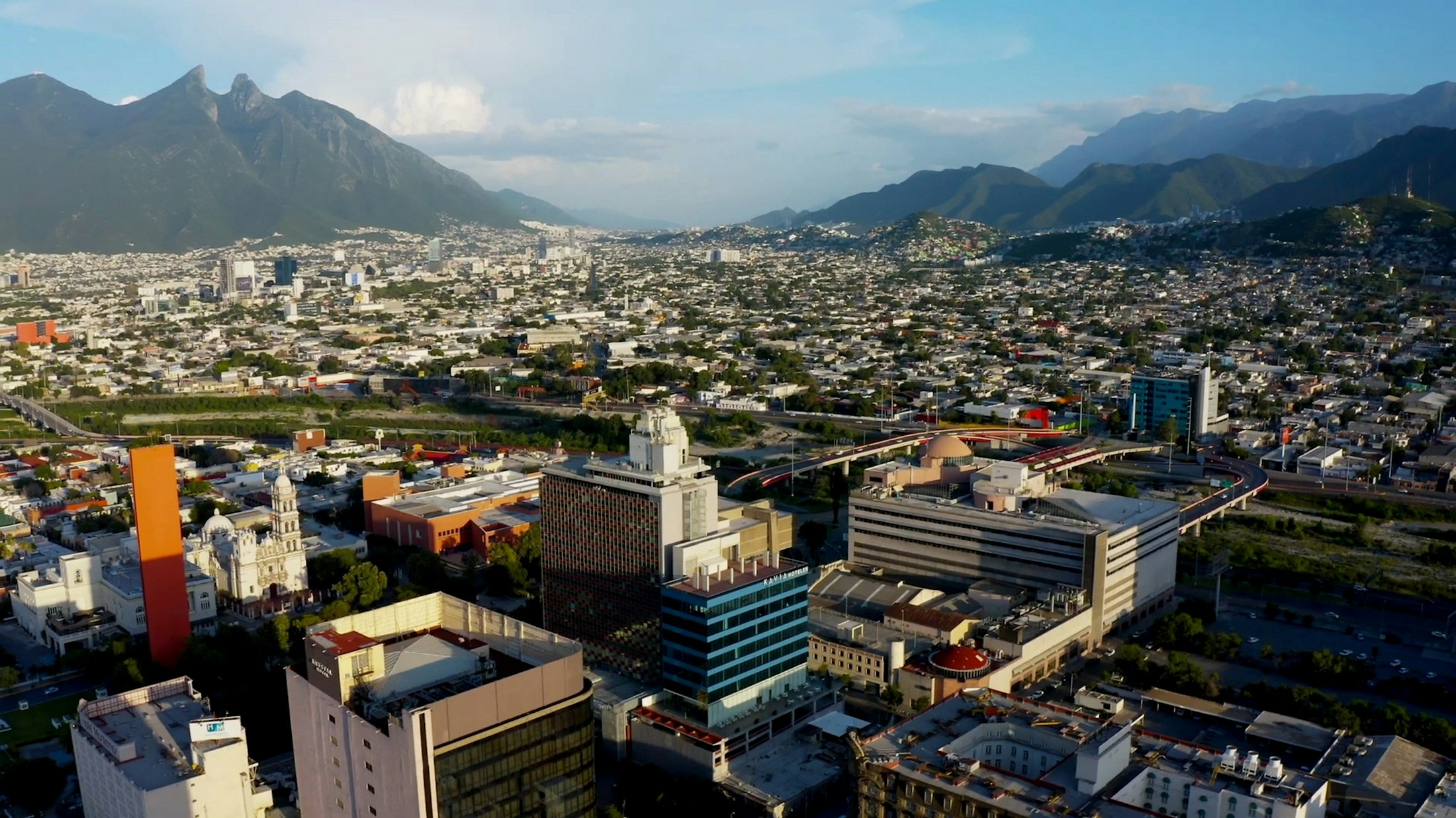 Aerial view of Monterrey with mountains in the background
